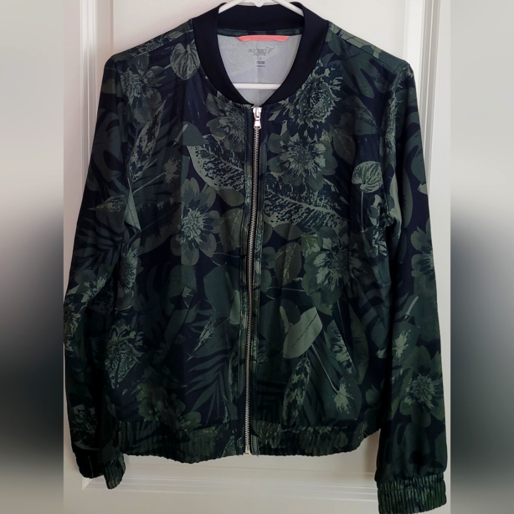 Old Navy Floral Bomber Jacket - Green and Black